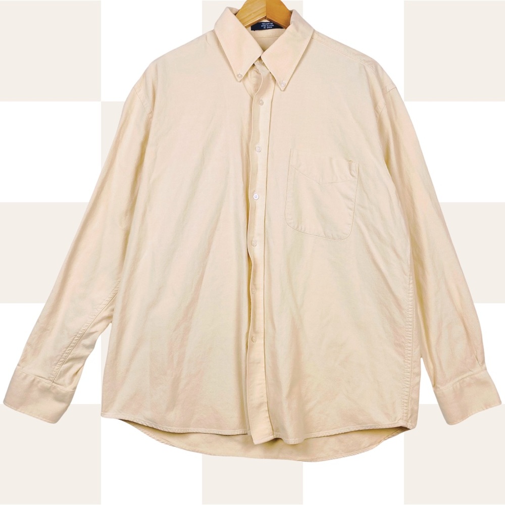 Alan Flusser Yellow Cotton Button Down Pocket Long Sleeve Casual Dress Shirt